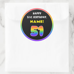 51番目の誕生日カラフル: Rainbow # 51,名前をカスタムする ラウンドシール