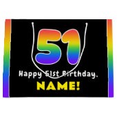 51番目の誕生日カラフル: Rainbow # 51,名前をカスタムする ラージペーパーバッグ (正面)