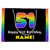 51番目の誕生日カラフル: Rainbow # 51,名前をカスタムする ラージペーパーバッグ (裏面)