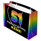 51番目の誕生日カラフル: Rainbow # 51,名前をカスタムする ラージペーパーバッグ (裏面アングル)