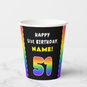 51番目の誕生日カラフル: Rainbow # 51,名前をカスタムする 紙コップ (正面)