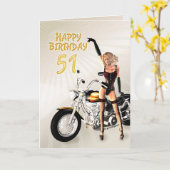 51番目の誕生日カードとバイクの女の子 カード (黄色い花)