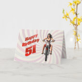 51番目の誕生日カードとバイクの女の子 カード (黄色い花)