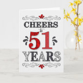 51番目の誕生日応援の赤い白の黒いパターン カード (黄色い花)