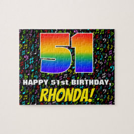 51番目の誕生日:おもしろい、カラフル音楽シンボル、「51」 ジグソーパズル