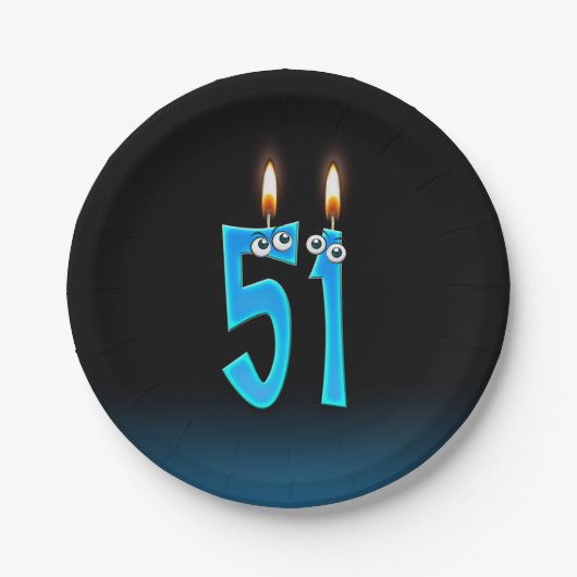 51番目の誕生日（ろうそく火の付いた数字） ペーパープレート (正面)