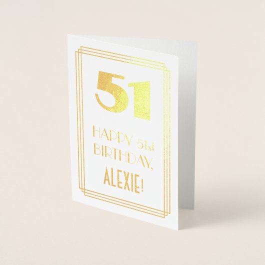 51番目の誕生日:インスパイアアールデコの検索「51」と名前 箔カード (正面)