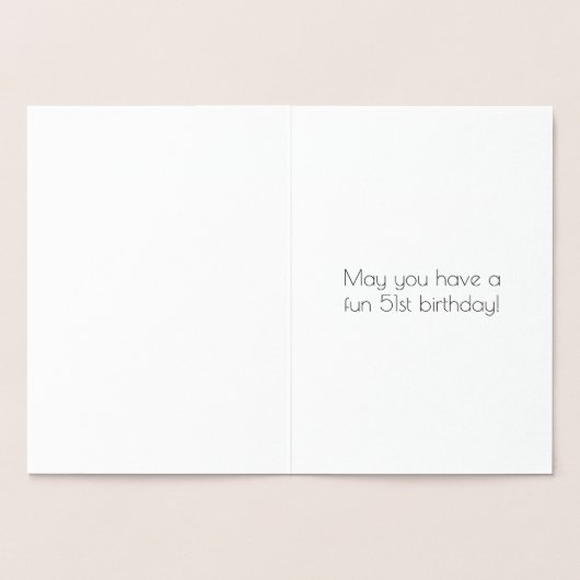 51番目の誕生日:インスパイアアールデコの検索「51」と名前 箔カード (内部)