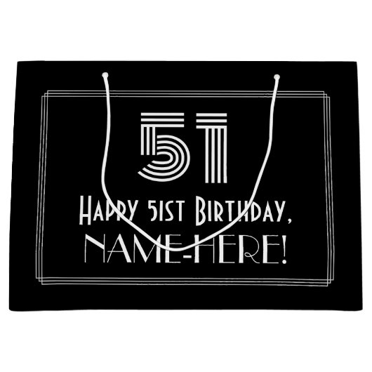 51番目の誕生日:インスパイアアールデコの「51」の外観と名前 ラージペーパーバッグ (正面)