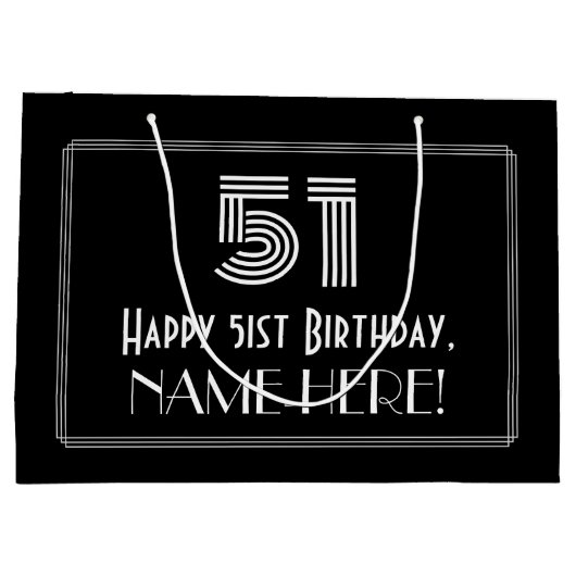 51番目の誕生日:インスパイアアールデコの「51」の外観と名前 ラージペーパーバッグ (裏面)