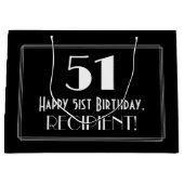 51番目の誕生日:インスパイアアールデコスタイル「51」、名前 ラージペーパーバッグ (正面)