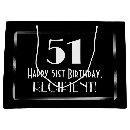 51番目の誕生日:インスパイアアールデコスタイル「51」、名前 ラージペーパーバッグ (正面)