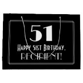 51番目の誕生日:インスパイアアールデコスタイル「51」、名前 ラージペーパーバッグ (裏面)