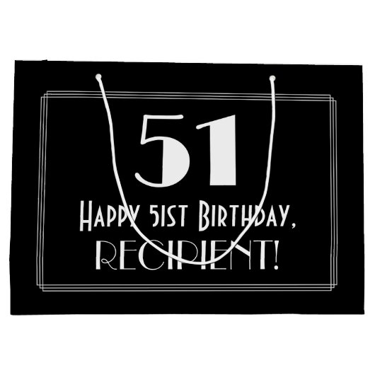 51番目の誕生日:インスパイアアールデコスタイル「51」、名前 ラージペーパーバッグ (裏面)