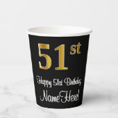 51番目の誕生日-エレガント豪華なフェイク金ゴールドルック# 紙コップ (裏面)