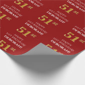 51番目の誕生日: エレガント、赤、フェイク金ゴールドルック ラッピングペーパー (角)