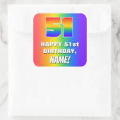 51番目の誕生日: カラフル、おもしろいレインボーパターン# 51 スクエアシール (バッグ)