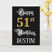 51番目の誕生日:ファンシースクリプト、フェイク金ゴールド・ルック、名前 カード (黄色い花)
