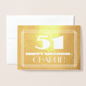 51番目の誕生日:名前+アールデコのインスパイア外観"51" 箔カード (封筒付き正面)