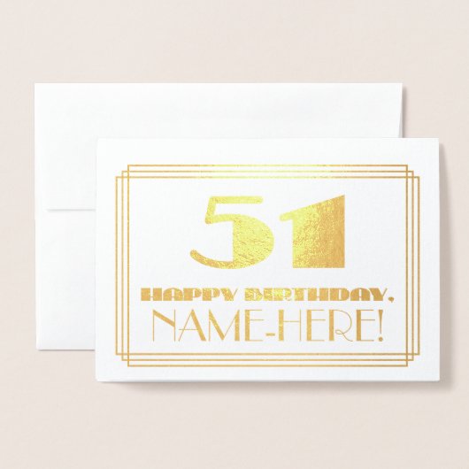 51番目の誕生日、名前+アールデコのインスパイア検索「51」 箔カード (封筒付き正面)