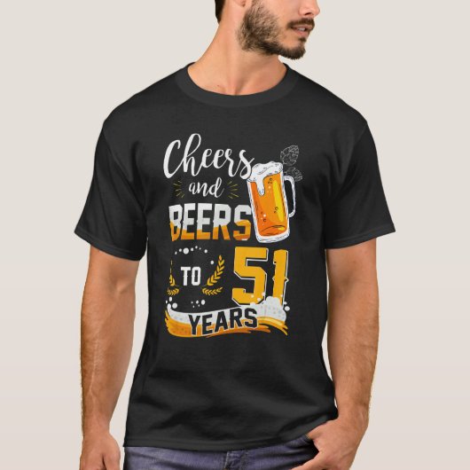 51誕生日応援とビール51年生まれ間 Tシャツ (正面)
