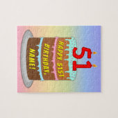 51誕生日:おもしろいケーキとキャンドル+名前をカスタムする ジグソーパズル (横)