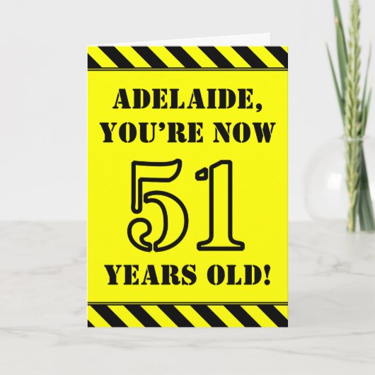 51誕生日:おもしろいステンシルスタイル文字、名前をカスタムする カード (正面)