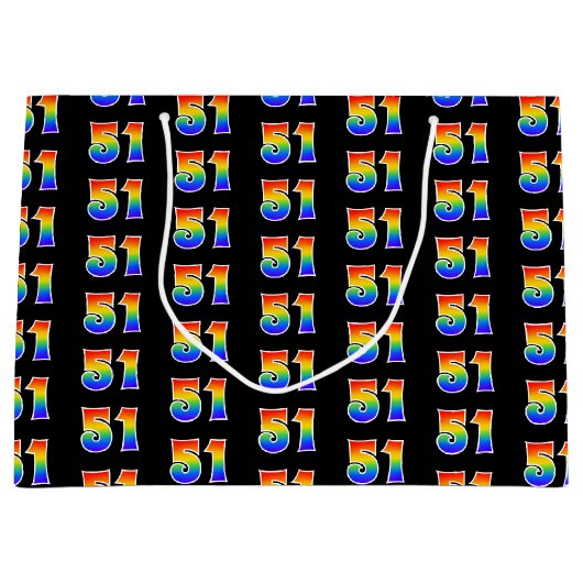 51誕生日:おもしろいレインボーイベント番号51パターン ラージペーパーバッグ (正面)