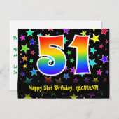 51誕生日:おもしろい星パターン、虹51、名前 ポストカード (正面/裏面)