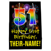 51誕生日:おもしろい花火パターン+虹51 ミディアムペーパーバッグ (裏面)