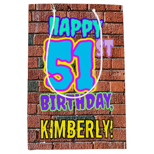 51誕生日:おもしろい、アーバングラフィティインスパイアルック ミディアムペーパーバッグ (正面)