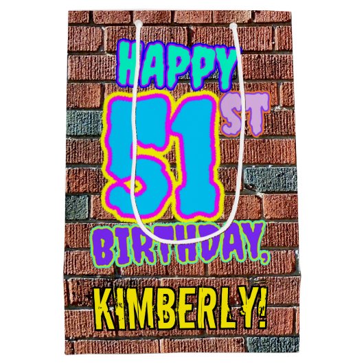 51誕生日:おもしろい、アーバングラフィティインスパイアルック ミディアムペーパーバッグ (裏面)