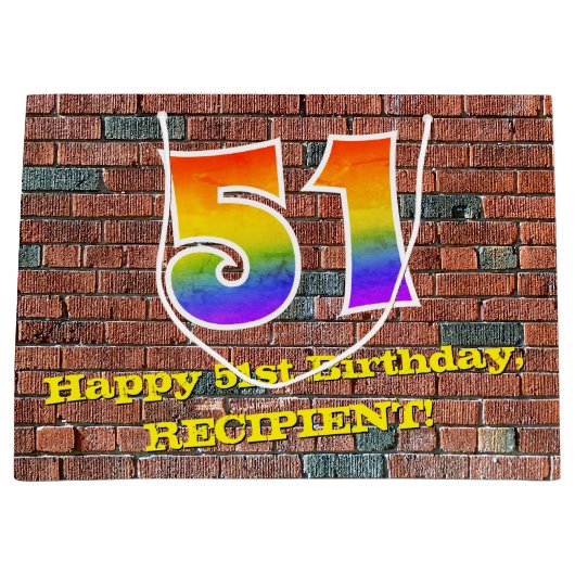 51誕生日:おもしろい、グラフィティインスパイアレインボーー# 51 ラージペーパーバッグ (正面)