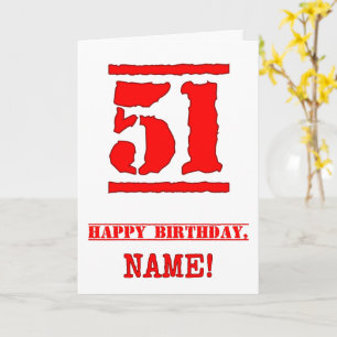 51誕生日:おもしろい、赤ゴムスタンプルックインスパイアス カード