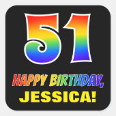 51誕生日:はっきりした,おもしろい,シンプル虹, 51 スクエアシール (正面)