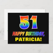51誕生日:はっきりした,おもしろい,シンプル虹， 51 ポストカード (正面/裏面)