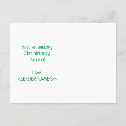 51誕生日:はっきりした,おもしろい,シンプル虹， 51 ポストカード (裏面)