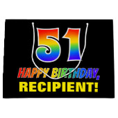 51誕生日:はっきりした,おもしろい,シンプル虹， 51 ラージペーパーバッグ (正面)