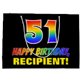 51誕生日:はっきりした,おもしろい,シンプル虹， 51 ラージペーパーバッグ (裏面)