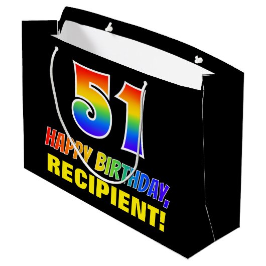 51誕生日:はっきりした,おもしろい,シンプル虹， 51 ラージペーパーバッグ (裏面アングル)