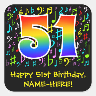 51誕生日:カラフルMusic Symbols, Rainbow 51 スクエアシール