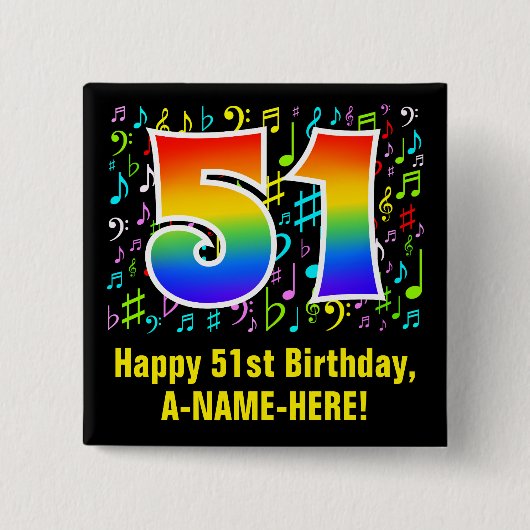51誕生日:カラフルMusic Symbols, Rainbow 51 缶バッジ (正面)