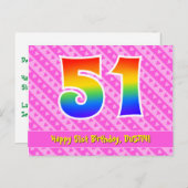 51誕生日:ピンクストライプハート、レインボー51 ポストカード (正面/裏面)