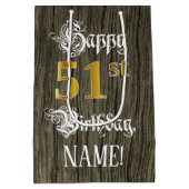 51誕生日:フェイク金ゴールドルック&ウッドフェイクパターン ミディアムペーパーバッグ (裏面)