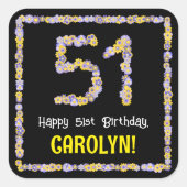 51誕生日:フローラ花数、名前をカスタムする スクエアシール (正面)