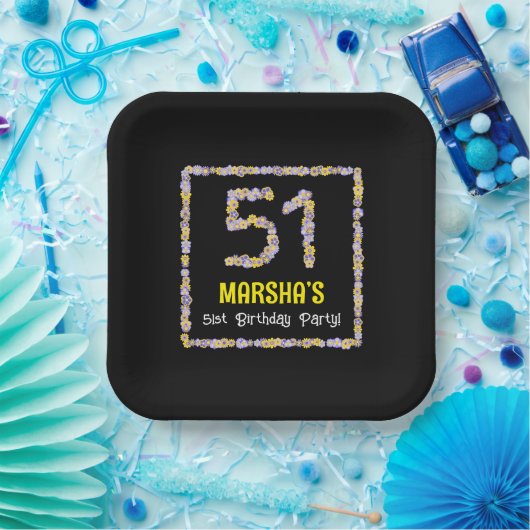 51誕生日:フローラ花数、名前をカスタムする ペーパープレート (パーティー)