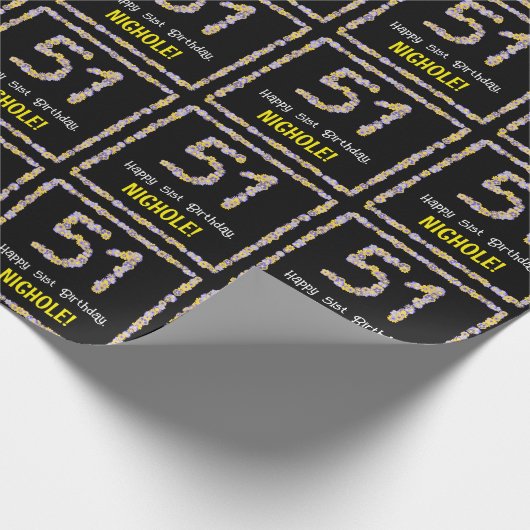 51誕生日:フローラ花数、名前をカスタムする ラッピングペーパー (角)