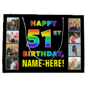51誕生日:レインボー文字カスタム、写真&名前 ラージペーパーバッグ (裏面)