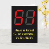 51誕生日：レッドデジタルクロックスタイル「51」 +名前 カード (黄色い花)