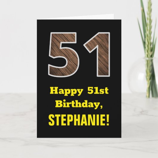 51誕生日:名前フェイク、木目パターン「51」 カード (正面)